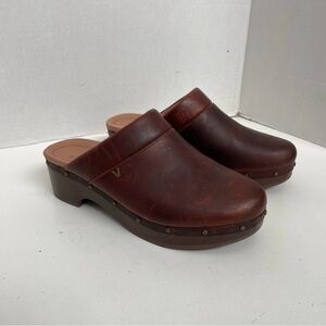Vionic Clog Mule Slides Kacie Leather Wood Metal Studs Comfort Support Brown
